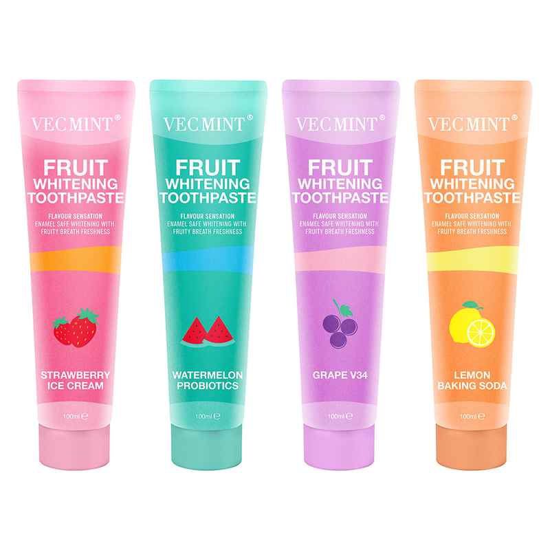Vecmint 100ml Meyve - Aromalı Beyazlatıcı Diş Mağazası Set - 4 Lezzetli Aroması, Enamel - Güvenli Beyazlatıcı ve Meyve Tazeliği