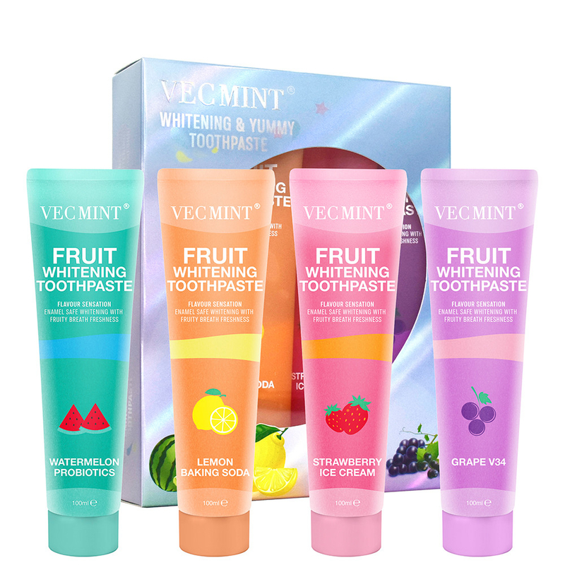 Vecmint 100ml Meyve - Aromalı Beyazlatıcı Diş Mağazası Set - 4 Lezzetli Aroması, Enamel - Güvenli Beyazlatıcı ve Meyve Tazeliği